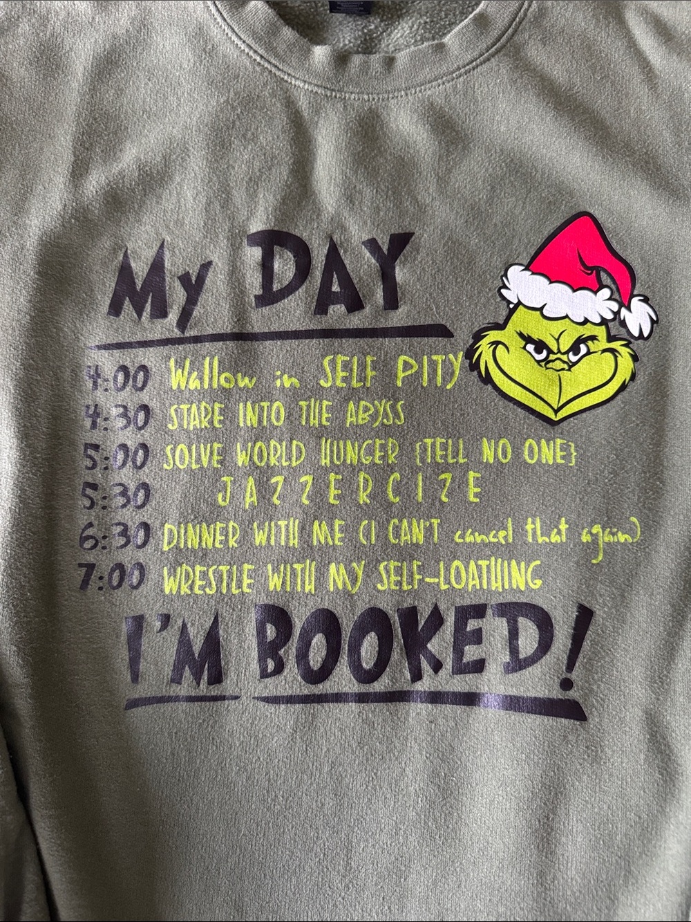 Holiday Grinch Graphic Sweatshirt - Olive Green - size large
